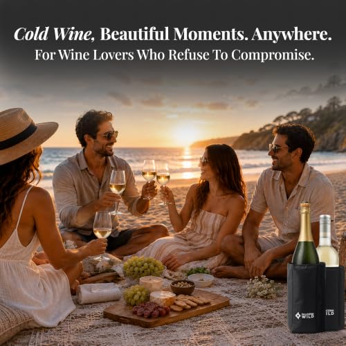 Insulated Wine Cooler Bag with 2 Adjustable Sleeves - Black