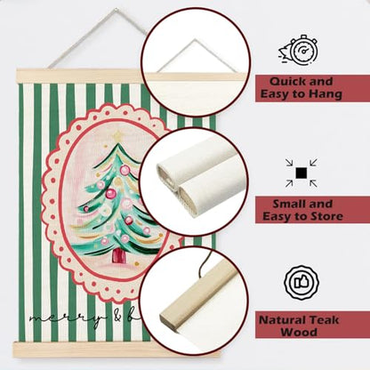 Christmas Wall Art Poster - Vintage Green Tree with Stripes - Two