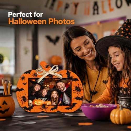 Halloween Pumpkin Photo Frame 4x6 with Stand - Rustic Wooden Fall Decor