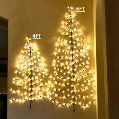 4FT LED Wall Tree with 108 Warm White Fairy Lights - Indoor Outdoor Holiday Decor