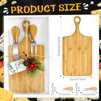 Bamboo Christmas Bridal Shower Cheese Board Gift Set with Knives - 12 Pack