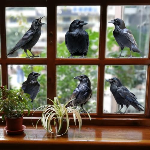 Halloween Crow Raven Static Window Clings - 6Pcs Gothic Black Bird Stickers with Style19