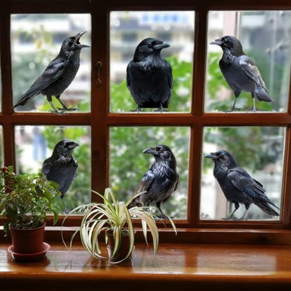 Halloween Crow Raven Static Window Clings - 6Pcs Gothic Black Bird Stickers with Style19