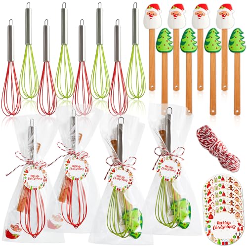 12 Sets Christmas Baking Supplies Gift Set - Stainless Steel Whisk & Silicone Spatula with Cards & Ribbons