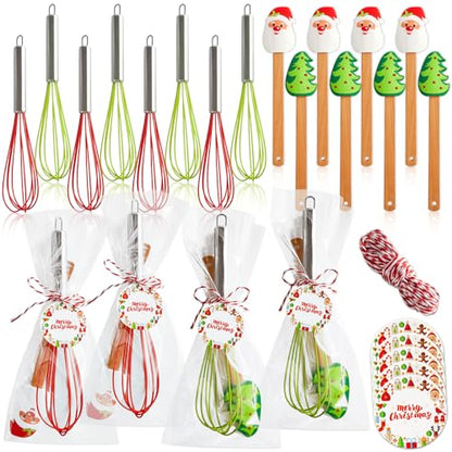 12 Sets Christmas Baking Supplies Gift Set - Stainless Steel Whisk & Silicone Spatula with Cards & Ribbons