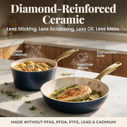 Gotham Steel Hammered Navy 3-Piece Titanium Ceramic Nonstick Frying Pan Set