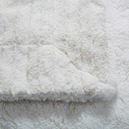 Tache White Ivory Super Soft Warm Polar Faux Fur with Sherpa Throw Blanket 63 x 87