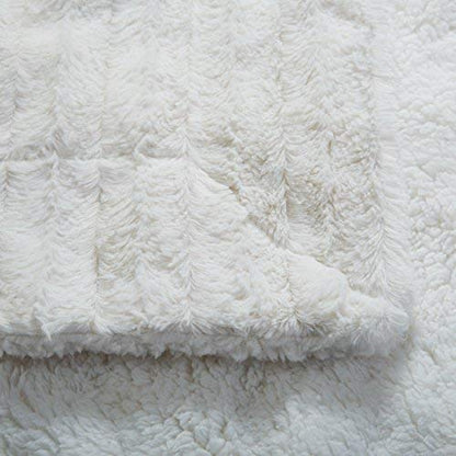 Tache White Ivory Super Soft Warm Polar Faux Fur with Sherpa Throw Blanket 63 x 87