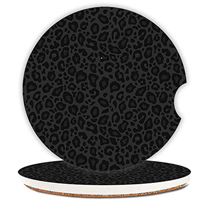 Fashion Leopard Print Ceramic Car Cup Holders with Notch - Pack of 2, Grey and Black