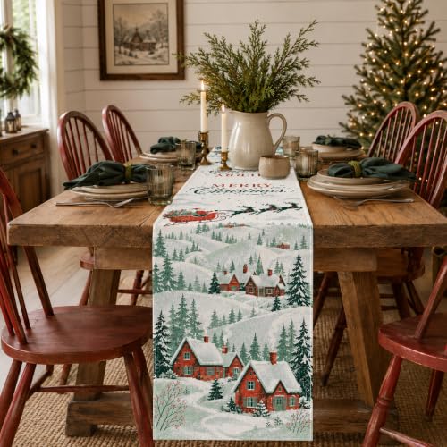 Snowy Village Santa Christmas Table Runner 13 x 90 Inch Holiday Decor - Variation of Snowy Village / 13''x90''