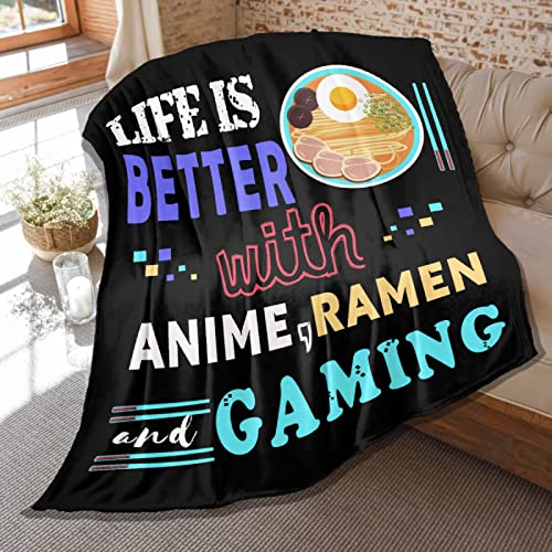 Batsujozaiku Anime Ramen Throw Blanket - Gaming Gifts for Adults & Kids, Large 80 x 60in Variation of Life is Better With Gaming