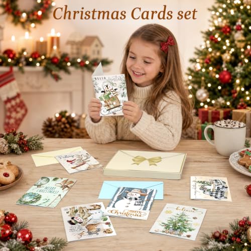 Nordic Christmas Cards Assortment Bulk Xmas Cards with Envelopes & Stickers