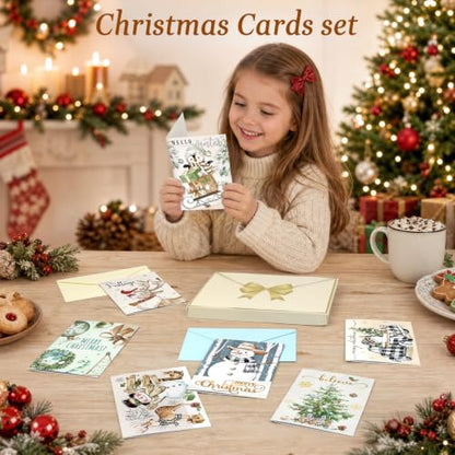 Nordic Christmas Cards Assortment Bulk Xmas Cards with Envelopes & Stickers