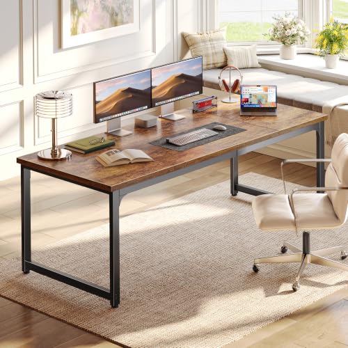 PRAISUN Rustic Brown 63x24 Inch Thicker Computer Desk - Sturdy Office Table