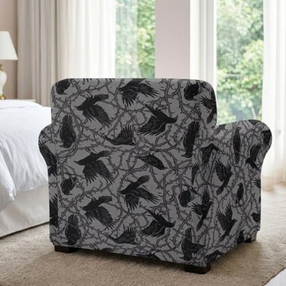 Gothic Crow Thorn Branch Universal Armchair Sofa Cover with Arms - Accent Chair Protector - Black+Pink