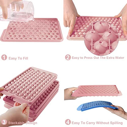 WIBIMEN Mini Ice Cube Trays, Upgraded Small Trays Easy Release, 104x4 PCS Tiny Tray Crushed for Chilling Drinks Coffee Juice(4Pack Pink trays & Bin Scoop)