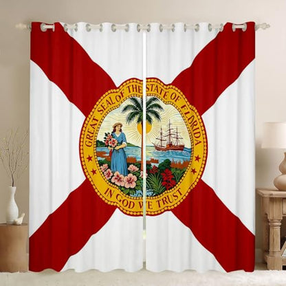 Florida State Flag Blackout Curtains 2 Panels 38x54 Inch - White & Red Variation