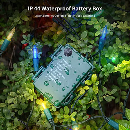 WATERGLIDE 4 Pack 50 LED Outdoor Christmas String Lights - Multicolor, 16ft Battery Operated, 8 Modes & Timer