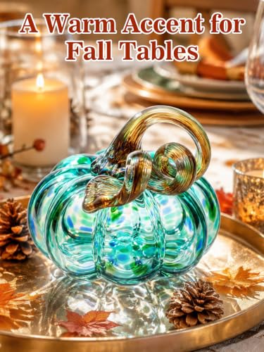 Handmade Glass Pumpkin Decor for Fall Table and Mantel Display - 3.5 Inches