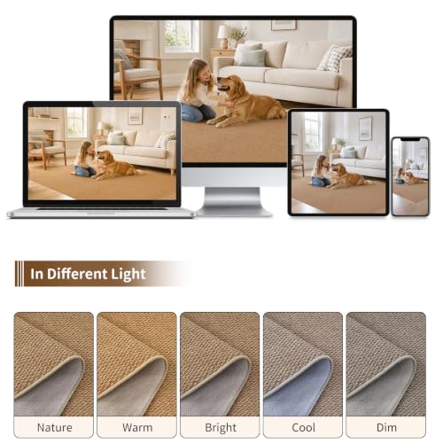 8x10 Jute Area Rug - Faux Wool Non-Slip Indoor Carpet for Living Room