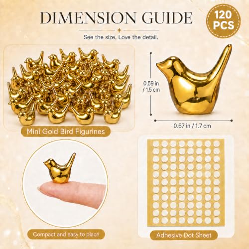 Gold Mini Resin Bird Figurines Set - 120 Pcs with Adhesive Dots for Crafts & Decor