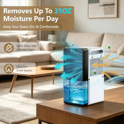 White 78 OZ Dehumidifier for Bedroom - Compact Moisture Absorber