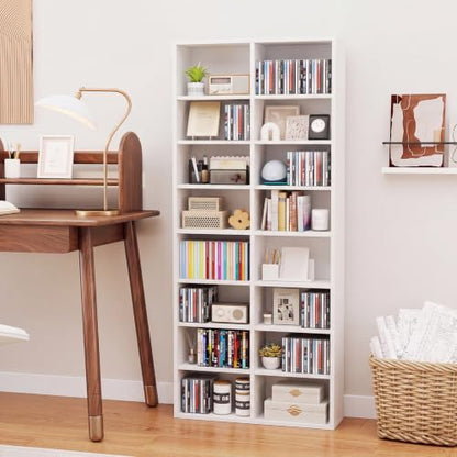Giantex 16-Shelf CD DVD Storage Rack, Wide White Media Organizer
