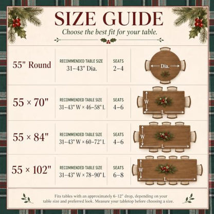 Christmas Tartan Plaid Tablecloth for 6 Foot Rectangular Tables - Green & Red, 55 x 84 Inches