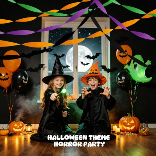 Halloween Crepe Paper Streamers - Black & Orange Party Decorations