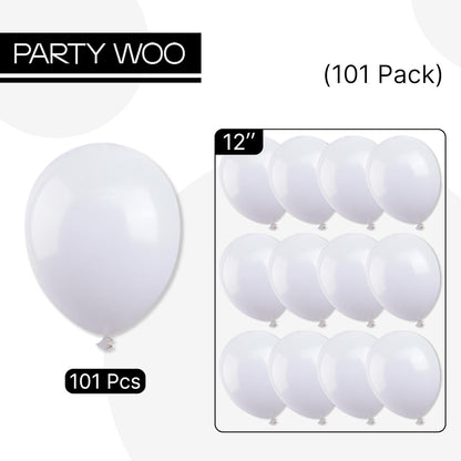 PartyWoo White Balloons - 101pcs 12-Inch Matte Latex for Weddings, Graduations & Celebrations