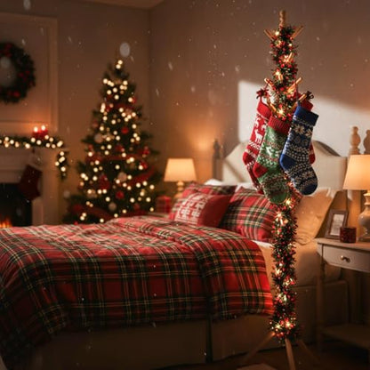 Christmas Stocking Holder Stand with 8 Hooks - Freestanding Wooden Decor