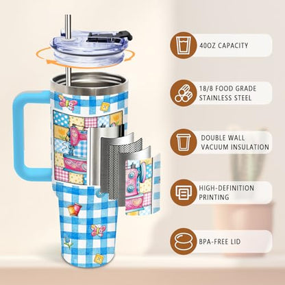 Plaid Sewing Tumblers 40oz Insulated Gift for Quilters - Sewing Theme