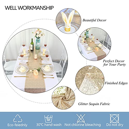 Sequin Table Runner Light Gold 12x120 Inch for Party Wedding Christmas Event