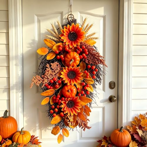 Fall Harvest Teardrop Swag for Front Door Thanksgiving Decor