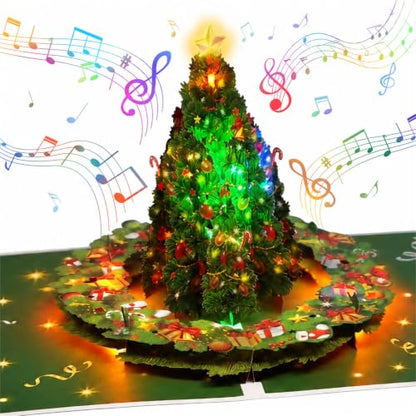 Musical Christmas Tree Pop Up Card with Lights & 32 Sec Music - Christmas Tree Variation