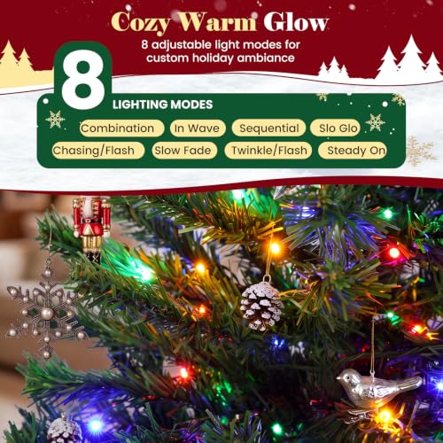 Pre-Lit Artificial Christmas Tree 4.5Ft Multicolor Green with Warm Glow Lights