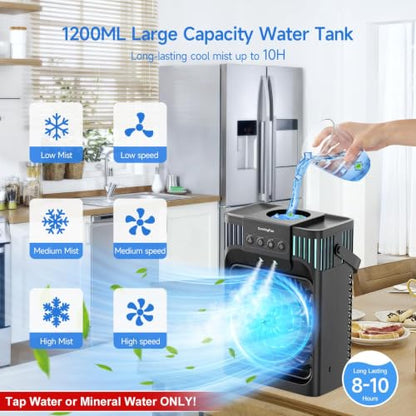 Portable 4-in-1 Evaporative Air Cooler with Remote, 3 Modes & LED Light - Black