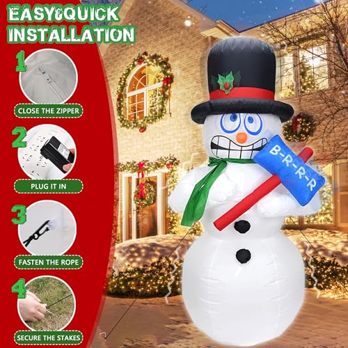 6FT Shivering Snowman Inflatable with Built-in LED Lights - Animated Christmas Decor