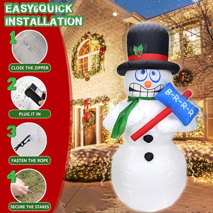 6FT Shivering Snowman Inflatable with Built-in LED Lights - Animated Christmas Decor