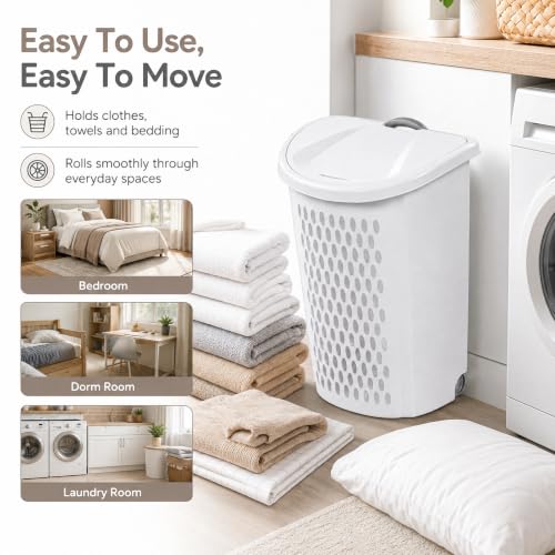 135L Wheeled Plastic Laundry Hamper with Heavy-Duty Wheels & Ventilated Design