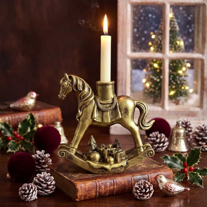 Christmas Rocking Horse Candle Holder 7.2 Inch Gold Home Decor