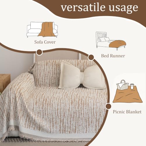 Waterproof Chenille Couch Cover for Dogs - Toffee, Non Slip, 71"x118"