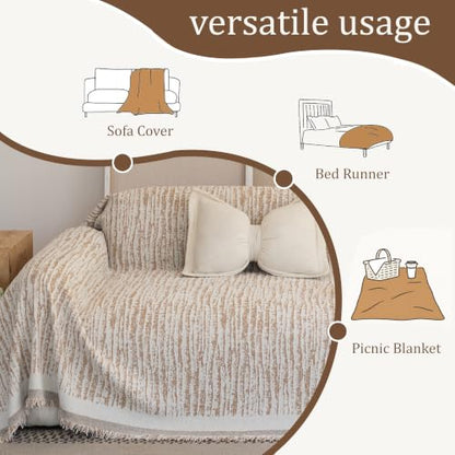 Waterproof Chenille Couch Cover for Dogs - Toffee, Non Slip, 71"x118"