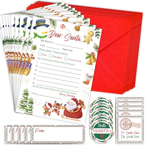 Santa Letter Writing Kit with Envelopes Stickers & Labels - Christmas Activity Set - SDLT01