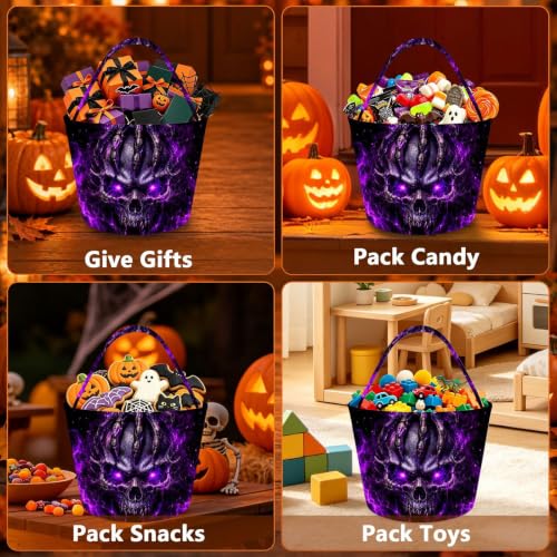 Halloween Purple Skull Trick-or-Treat Bag Foldable Candy Bucket - 1 Count