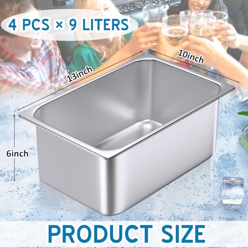 Meekoo 4 Pack 9L Stainless Steel Ice Buckets for Freezer, Wine & Beverage