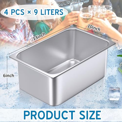 Meekoo 4 Pack 9L Stainless Steel Ice Buckets for Freezer, Wine & Beverage