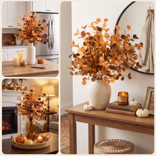 30-Inch Fall Eucalyptus Artificial Stem - Orange, Amber, Brown