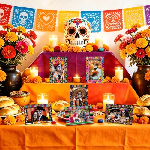 Day of The Dead Ofrenda Paper Picture Frames for Dia De Los Muertos Altar Decorations - 24 Pack, 4x6 Inch - Dia De Los Muertos / 4x6