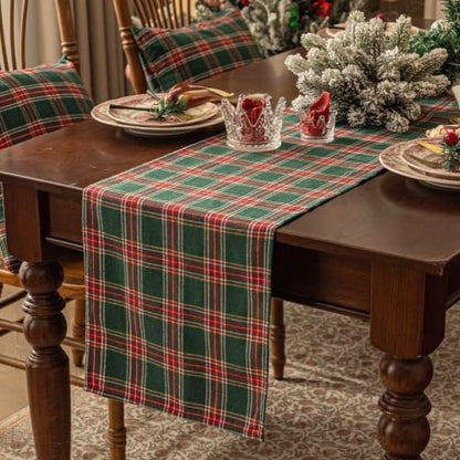 Christmas Checkered Tartan Table Runner - Green, 13 x 70 Inches - 2 Pack